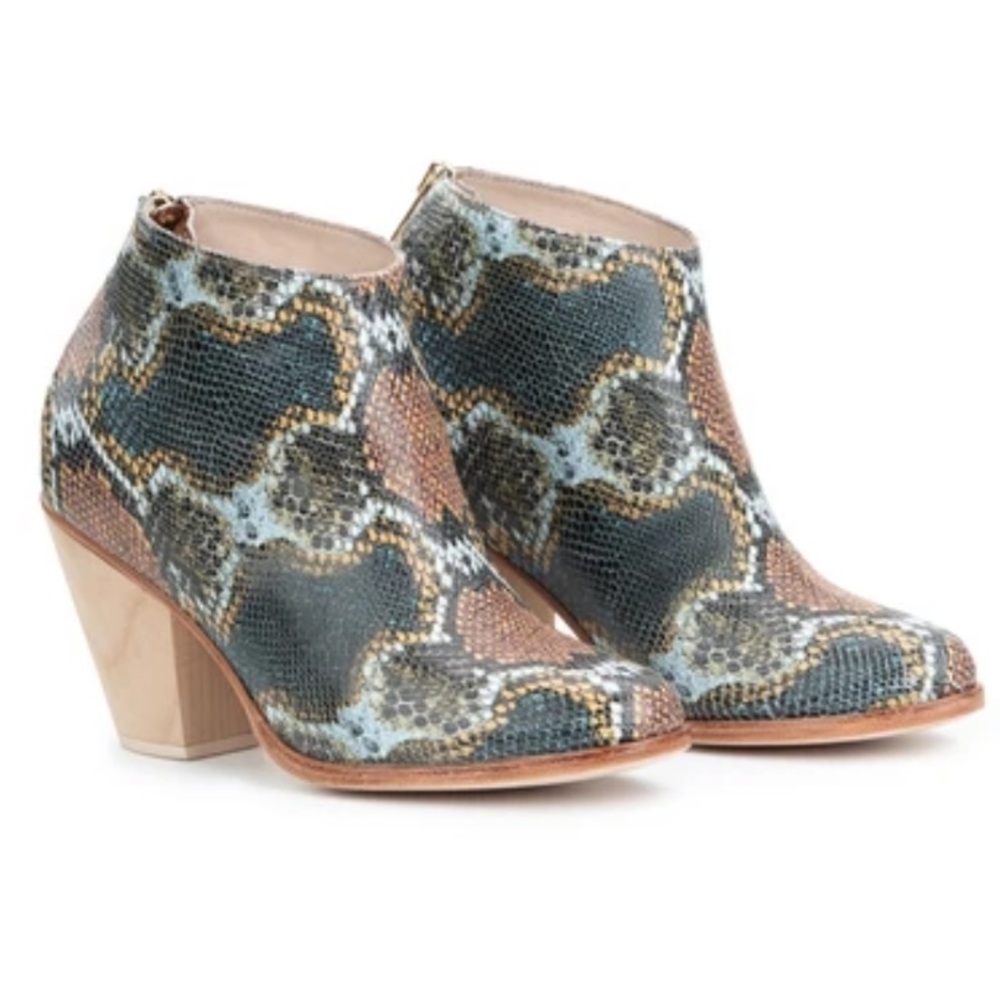 Parker Bootie, Python Print On Leather, Wood Heel - image 2